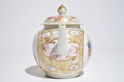 A Chinese famille rose mandarin teapot and cover, Qianlong