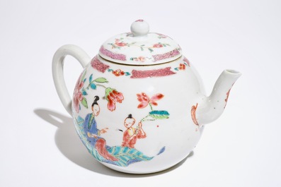 A globular Chinese famille rose teapot and cover, Yongzheng