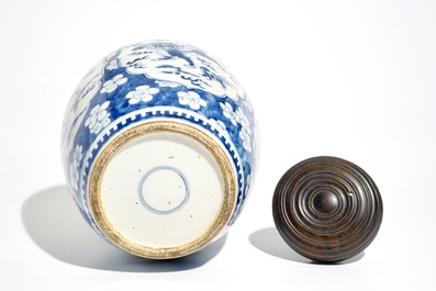 A Chinese blue and white jar with Buddhist lions, Kangxi