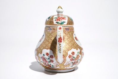 A Chinese famille rose teapot with floral and geometric design, Yongzheng