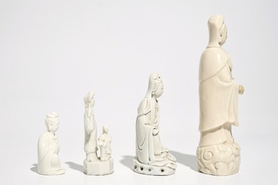 Quatre figures en porcelaine blanc de Chine de Dehua, Kangxi et post&eacute;rieur
