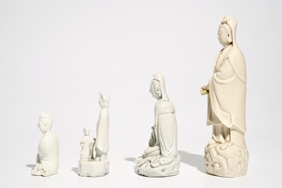 Quatre figures en porcelaine blanc de Chine de Dehua, Kangxi et post&eacute;rieur