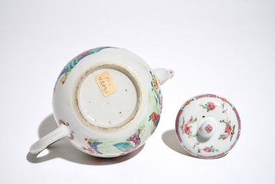 A globular Chinese famille rose teapot and cover, Yongzheng