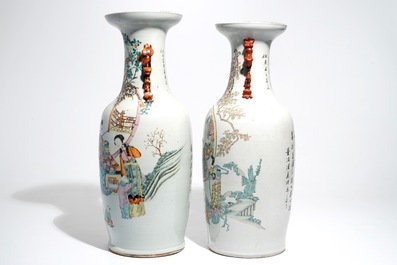 Two tall Chinese qianjiang cai vases, 19/20th C.