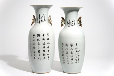 Deux grands vases en porcelaine de Chine famille rose, 19/20&egrave;me