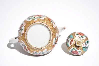 A Chinese famille rose teapot with floral and geometric design, Yongzheng