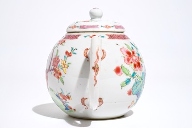 A globular Chinese famille rose teapot and cover, Yongzheng