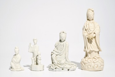 Quatre figures en porcelaine blanc de Chine de Dehua, Kangxi et post&eacute;rieur