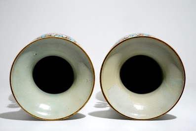 A pair of fine tall Chinese Canton famille rose vases, 19th C.