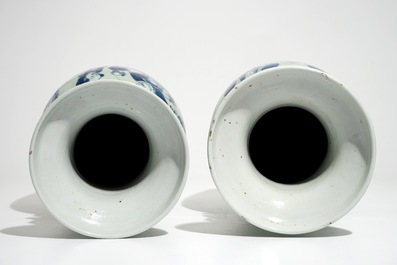A pair of Chinese blue and white celadon-ground vases, 19th C.