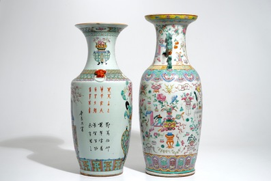 Deux grands vases en porcelaine de Chine famille rose, 19&egrave;me