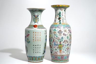 Deux grands vases en porcelaine de Chine famille rose, 19&egrave;me