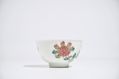 A Chinese famille rose cup and saucer, Yongzheng