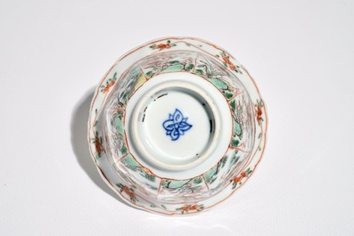 A Chinese famille verte cup and saucer with egrets, Kangxi