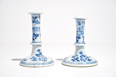 Two small Chinese blue and white candlesticks, Kangxi