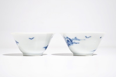 A pair of Chinese blue and white wine cups, Yongzheng