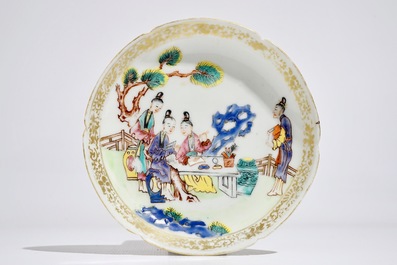 A Chinese famille rose mandarin cup and saucer, Qianlong