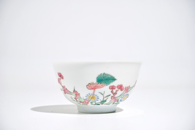 A Chinese famille rose cup and saucer, Yongzheng