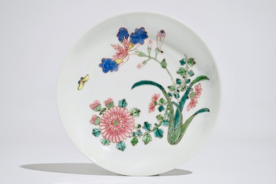 A Chinese famille rose cup and saucer, Yongzheng