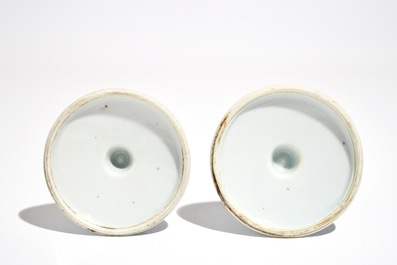 Two small Chinese blue and white candlesticks, Kangxi