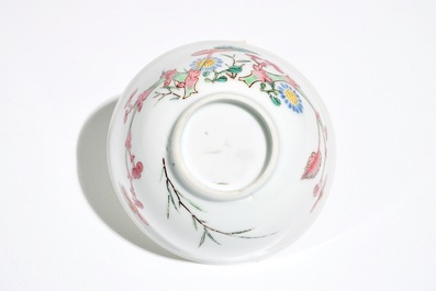 A Chinese famille rose cup and saucer, Yongzheng