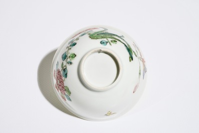 A Chinese famille rose cup and saucer, Yongzheng