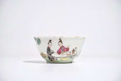A Chinese famille rose mandarin cup and saucer, Qianlong