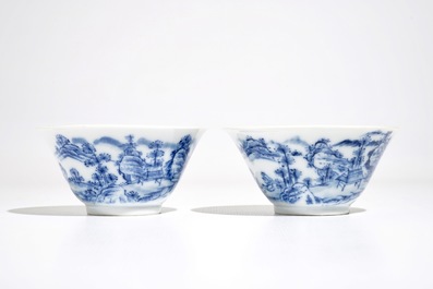 A pair of Chinese blue and white wine cups, Yongzheng