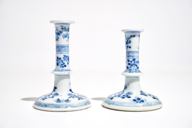Two small Chinese blue and white candlesticks, Kangxi
