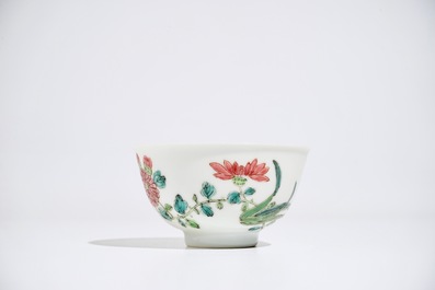 A Chinese famille rose cup and saucer, Yongzheng
