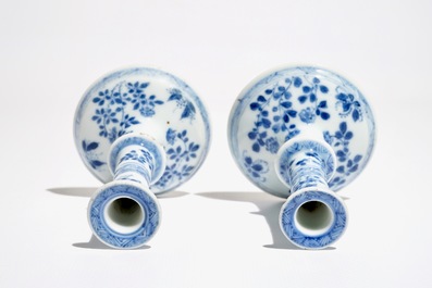 Two small Chinese blue and white candlesticks, Kangxi