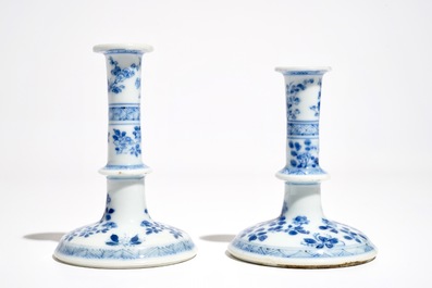 Two small Chinese blue and white candlesticks, Kangxi