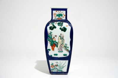 A Chinese blue-ground famille verte vase, 19th C.