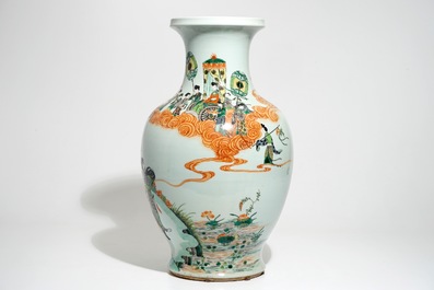 A large Chinese famille verte "Immortals" vase, 19th C.