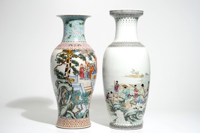 Two tall Chinese famille rose vases, 20th C.