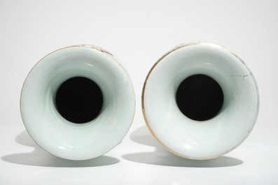 Two tall Chinese famille rose vases with large figures and calligraphy, 19/20th C.