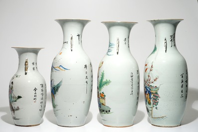 Four various Chinese famille rose vases, 19/20th C.