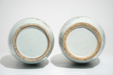 Two tall Chinese famille rose vases with large figures and calligraphy, 19/20th C.