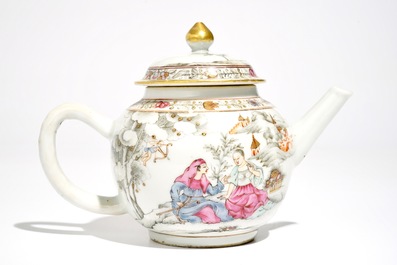 A rare Chinese famille rose teapot on stand, Qianlong