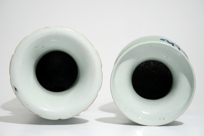 A tall Chinese famille rose vase and a celadon-ground vase, 19th C.