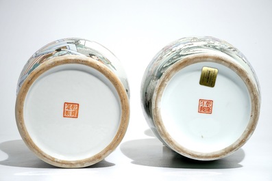 Two tall Chinese famille rose vases, 20th C.