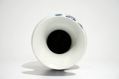 A Chinese blue and white vase with incense burners and furniture, 19/20th C.