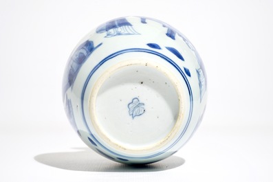 A Chinese blue and white silver-mounted tea caddy, Kangxi