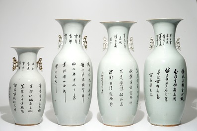 Four various Chinese famille rose vases, 19/20th C.