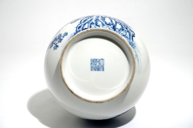 A Chinese blue and white &ldquo;Three Friends of Winter&rdquo; hu vase, Qianlong mark, 19/20th C.