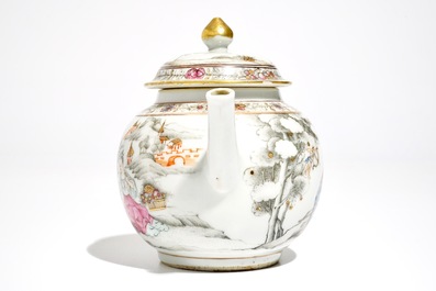 A rare Chinese famille rose teapot on stand, Qianlong