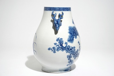 A Chinese blue and white &ldquo;Three Friends of Winter&rdquo; hu vase, Qianlong mark, 19/20th C.