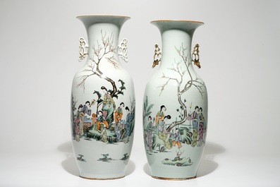 Five Chinese famille rose and qianjiang cai vases, early 20th C.