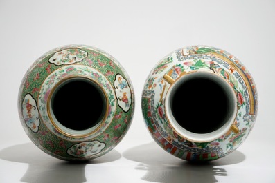 Twee grote Chinese Canton famille rose vazen, 19e eeuw