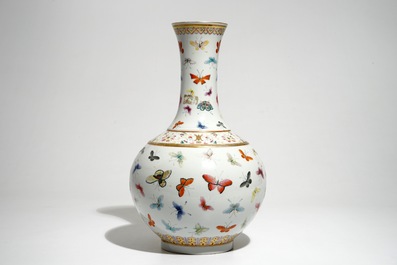 A Chinese famille rose butterfly vase, Guangxu mark, 20th C.